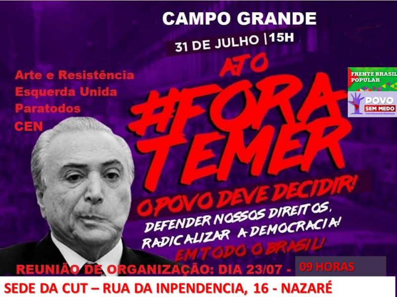 Salvador terÃ¡ caminhada contra o golpe no dia 31